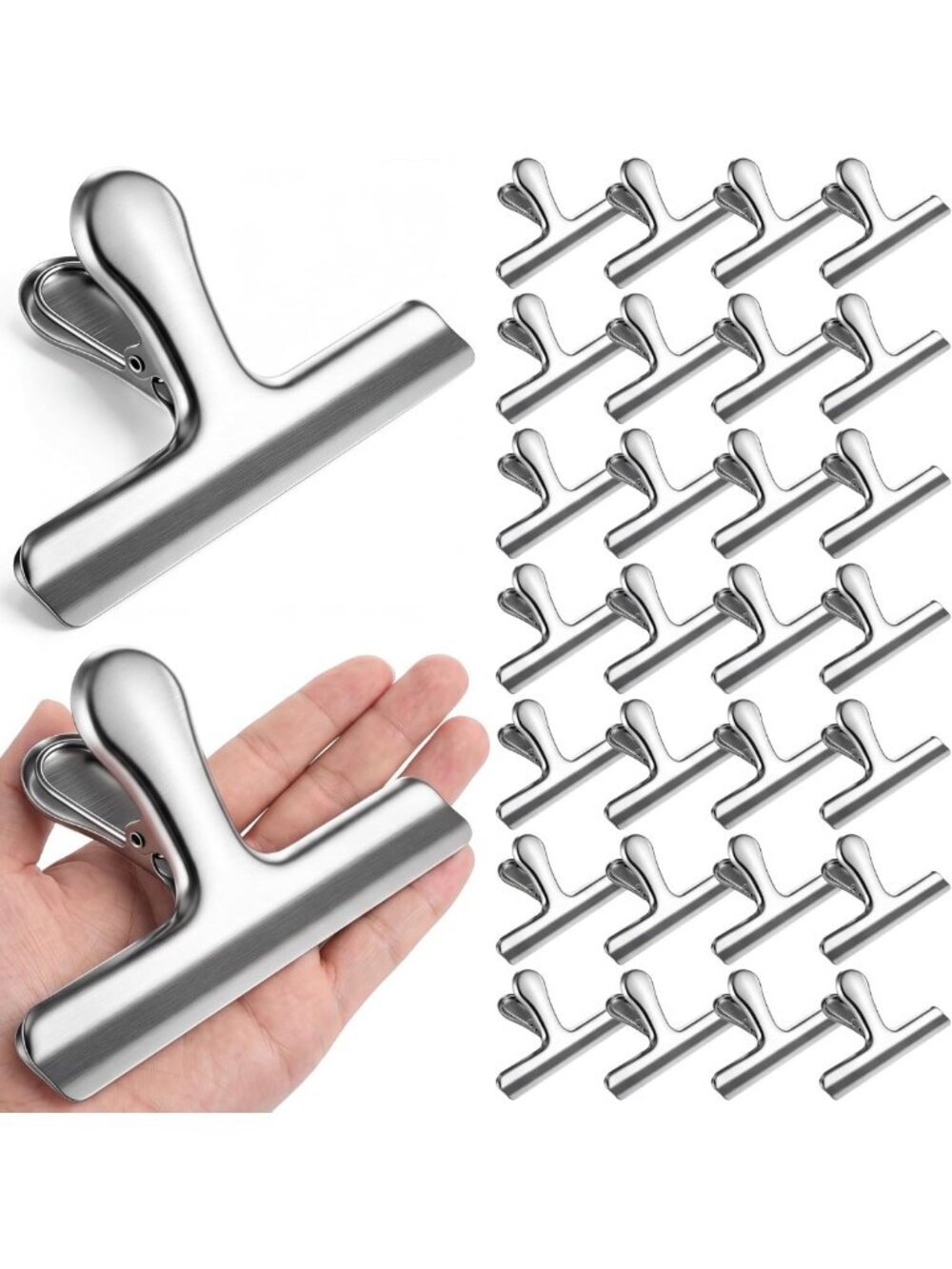 30 Pack Large Stainless Steel Chip Bag Clips - Smooth Edge Food Seal Clamps